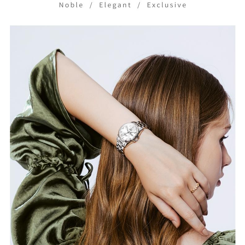 OUPINKE Часы автоматические механические часы стальные модные водонепроницаемые женские часы с двойным календарем женские часы