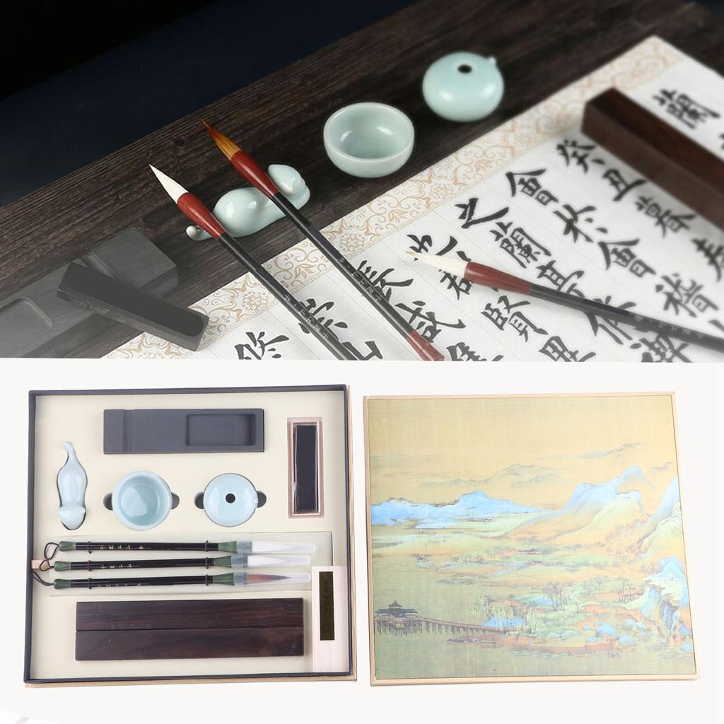 Набор для практики китайской каллиграфии, 4 сокровища для изучения, кисть, ручка, чернила, бумага, чернильный камень для подарка