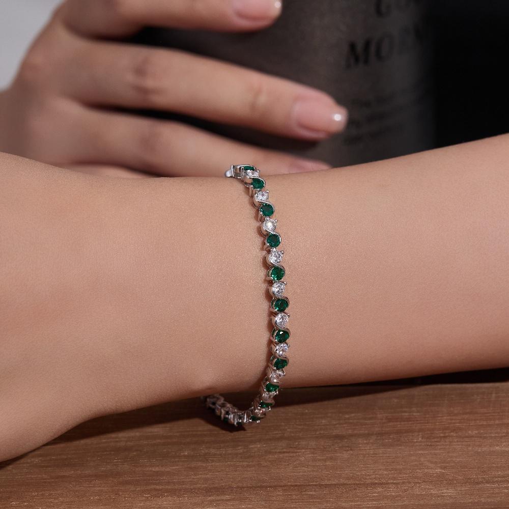 Зеленый белый браслет круглой формы с кубическим цирконием 4 мм для женщин, теннисные свадебные браслеты