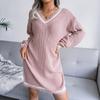 Women Fall Winter V Neck Long Sleeve Solid Color Sweater All Match Knit Dresses