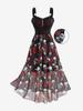 Rosegal Plus Size Gothic Rose Flower Skulls Print Ruched Ruffles Chain Panel Lace Trim Tank Dress
