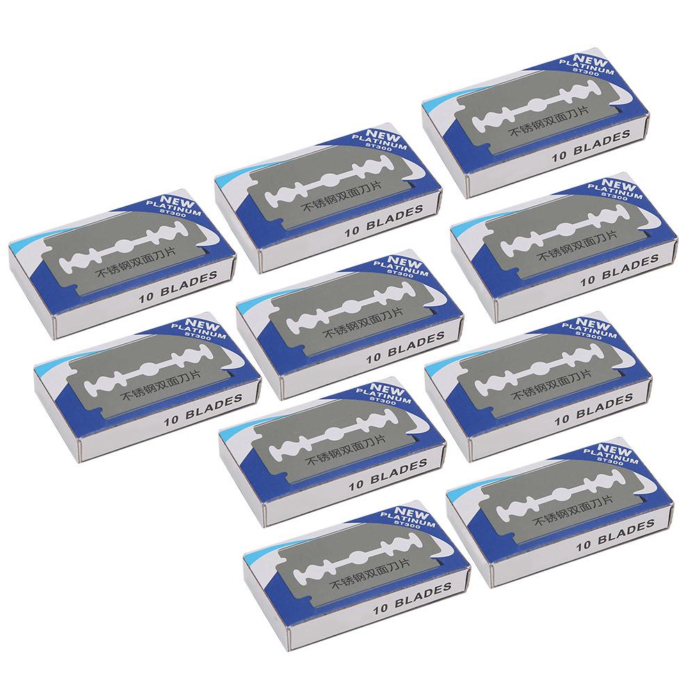 100 лезвий из нержавеющей стали, лезвие для бритвы с двойным лезвием, безопасный инструмент для бритья бороды для мужчин