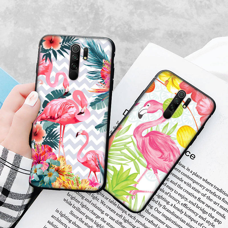 Черный чехол для Xiaomi Redmi 13C Note 9 iPhone XR 7 8 14 15 11 12 13 X XS Pro Max Samsung A25 S23 S24 FE Ultra Plus Flamingo
