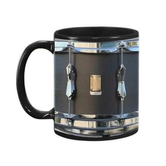 Black Vintage Drum Mug 11 Oz Funny Drummer Gift for Music Lovers Sturdy Coffee Cup for Home Office Tea Hot