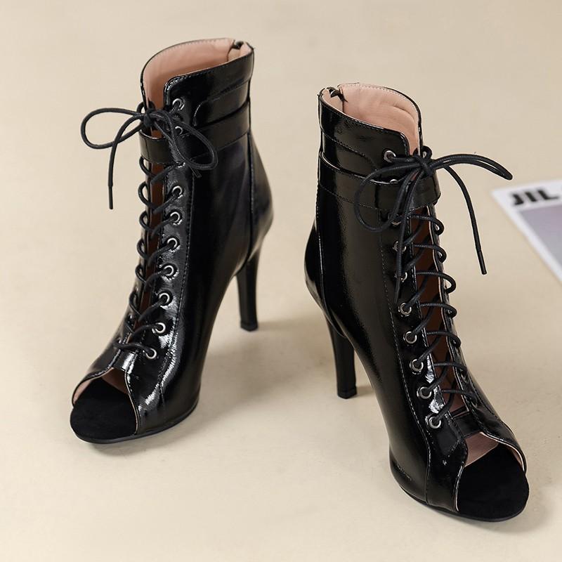 Женские ботильоны, модная летняя бежевая женская обувь на шнуровке с открытым носком, однотонная уличная женская обувь на тонком каблуке