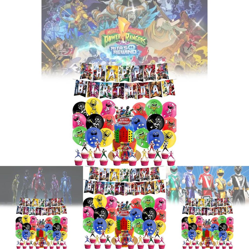 Украшения для дня рождения Могучих рейнджеров-морфингеров с воздушными шарами на тему динозавров и топперами для торта для мальчиков