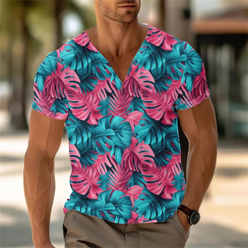 Мужской повседневный топ с V-образным вырезом и короткими рукавами, свободный повседневный модный топ для отдыха