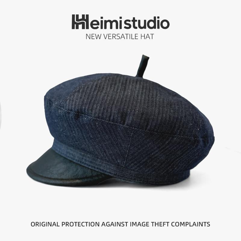 25 Early Autumn New Cotton and Linen Retro Leather Brim Octagonal Hat Women's Street Fashion Newsboy Hat Tide