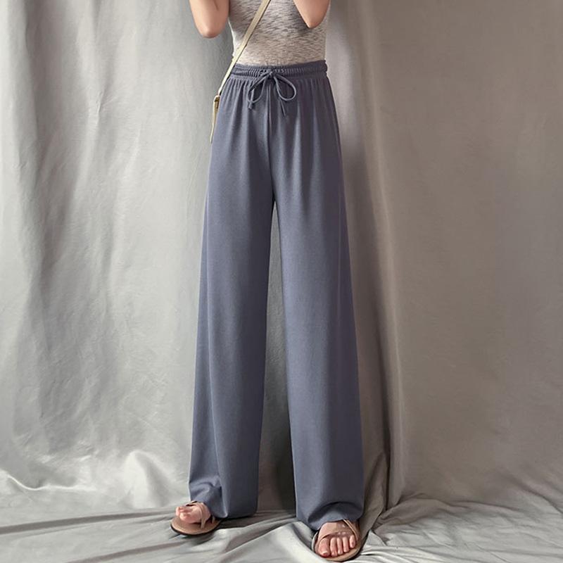 1 шт., узкие брюки, широкие брюки, прямые брюки, эластичные повседневные женские брюки из ледяного шелка на шнуровке