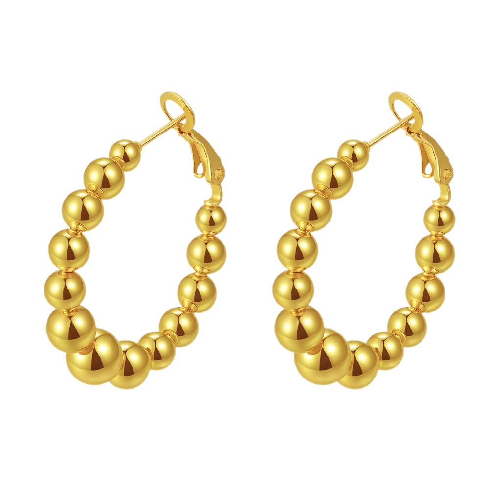 Direct Supply Round Solder Bead Stainless Steel Earrings Plated 18K Gold Women's Atmospheric Versatile Premium Earrings