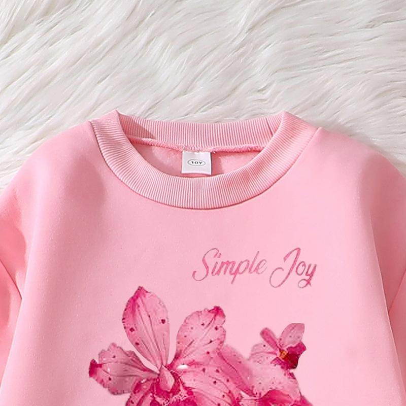 Модный комплект для девочек, Осенняя детская и девичья разноцветная толстовка с длинным рукавом и принтом букв и цветов, Повседневные длинные брюки