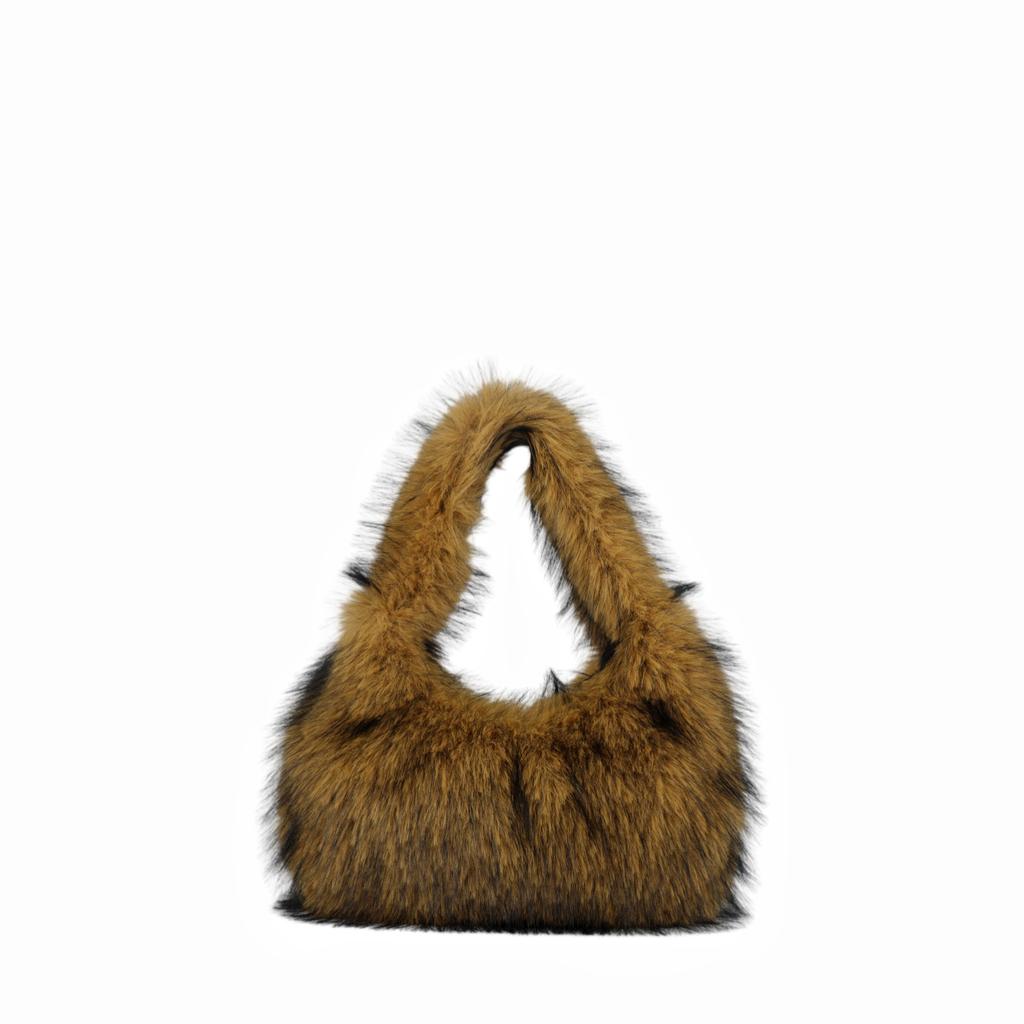 Autumn Winter New Faux Raccoon Fur Fluffy Handbag Women's Fashion Shoulder Bag Clutch Small Square Bag Soft Comfortable Versatile