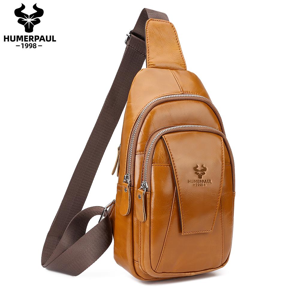 Humerpaul Мужская нагрудная сумка из натуральной кожи, большая вместительная сумка для мобильного телефона, сумка-мессенджер