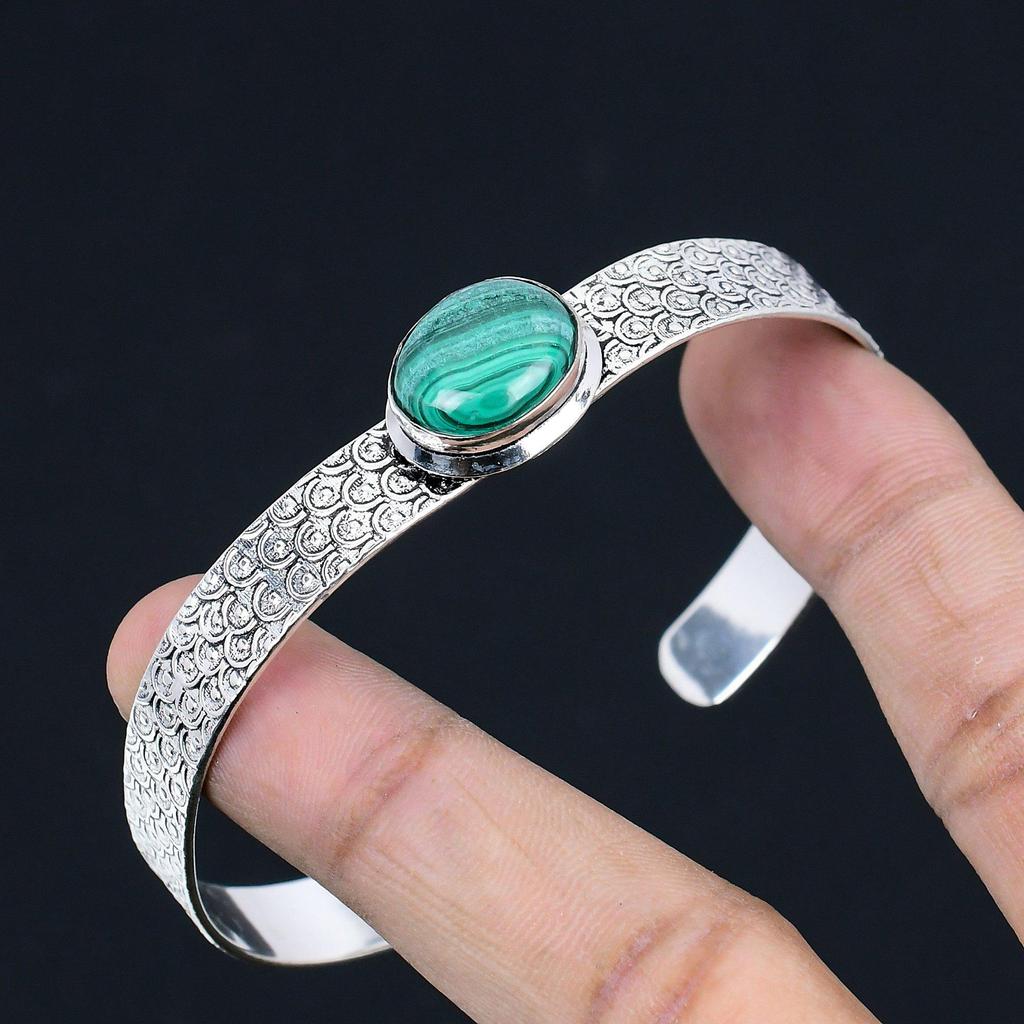 Daughters Day Sale Malachite Gemstone Sterling Silver Elegant Bangle Bracelet