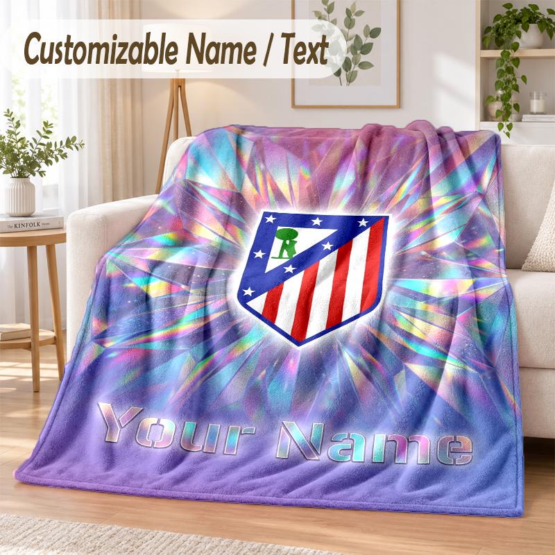 Custom Text Flannel Blanket Atletico Madrid Print Warm Cozy Blanket Home Sofa Bedding