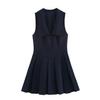 Spring 2025 Women's Slim V-Neck Sleeveless Pleated Short Dress