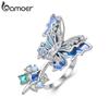 White Gold Plated Ice & Snow Butterfly Ring with Blue Enamel, Adjustable Statement Ring for Women Unique Original Design
