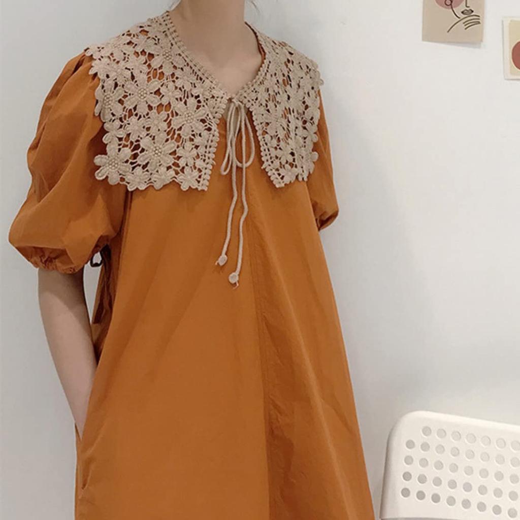 Ruffled Floral Print Detachable Collar, Stole, Scarf, Layering, Large Collar, Lace Shawl, Student, Casual, Beige