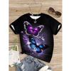 5 To14 Years Girl Clothes Purple and Blue Butterfly Print Black T-shirt Children's Clothing Kids Summer Short Sleeve Child Top