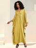 Yellow Women's Kaftan Long Dress Robe Holiday Cover Up Batwing Sleeves Beach Dress Lounge Wear Loose Caftan Q1306