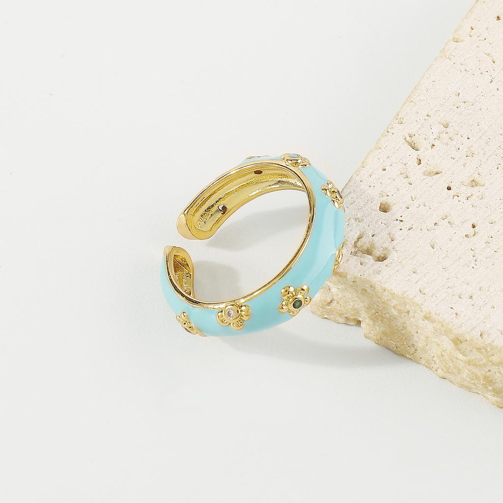 Модное и милое открытое кольцо с цветочным медным покрытием для женщин