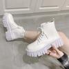 White New Women Ankle Boots  Autumn Winter Platform Zipper Women Punk Boots Thick Sole Lace Up Combat Booties Female Mujer