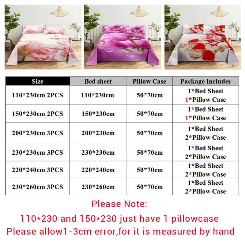 Pink Floral Bed Sheet Set Pillowcase Bedding Linens Cover Flower Queen King Twin Full Size for Single Double Bed Soft Thin