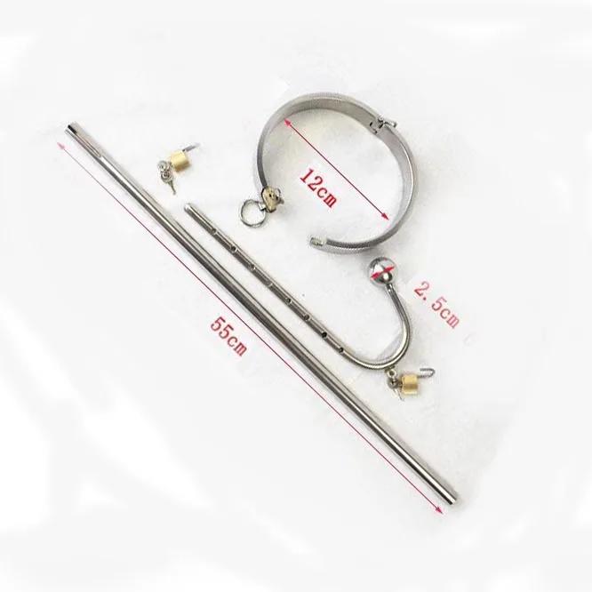 Нержавеющая сталь Принудительный Прямой Корпус Замок Воротник на шею Анальный крючок Бат-плаг Замок рабства СМ Эротическая секс-игрушка для парной игры