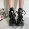 Punk Style Rivet Thick Bottom Short Boots Women's Round Toe Motorcycle Boots Cool College Short Boots Dark Style New 2025