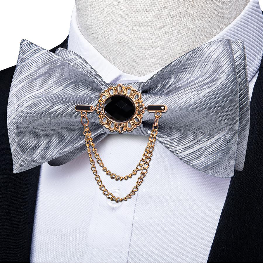 Набор галстуков-бабочек для мужчин, синий полосатый галстук-бабочка с кисточкой, брошь-булавка, галстук, запонки, Dibangu