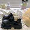 Thick-soled Black Small Leather Shoes Women's British Style 2024 Autumn and Winter New Retro Single Shoes Round Head Heightening Lace-up Loafers