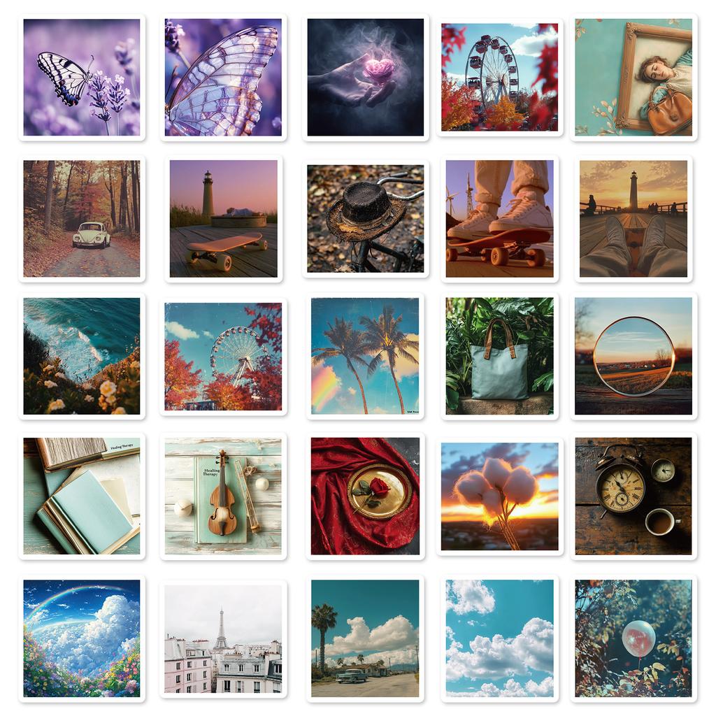 50 Летние Маленькие Прозрачные Пейзажные Картинки Граффити Креативные Наклейки Сделай Сам Багаж Автомобиль Декоративные Наклейки