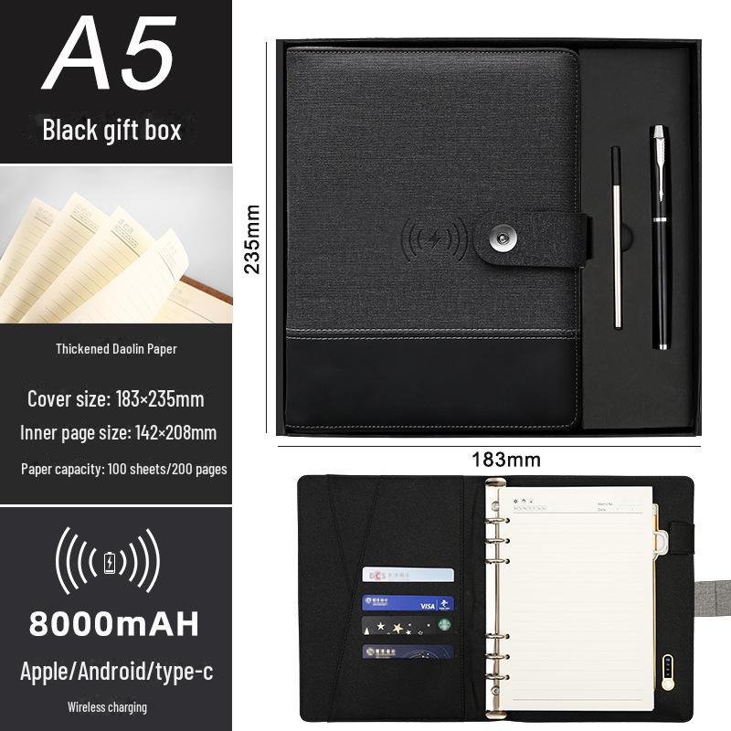 Многофункциональный деловой блокнот: A5 Перезаряжаемый ноутбук, беспроводное зарядное устройство, USB-накопитель и устройство для записи совещаний