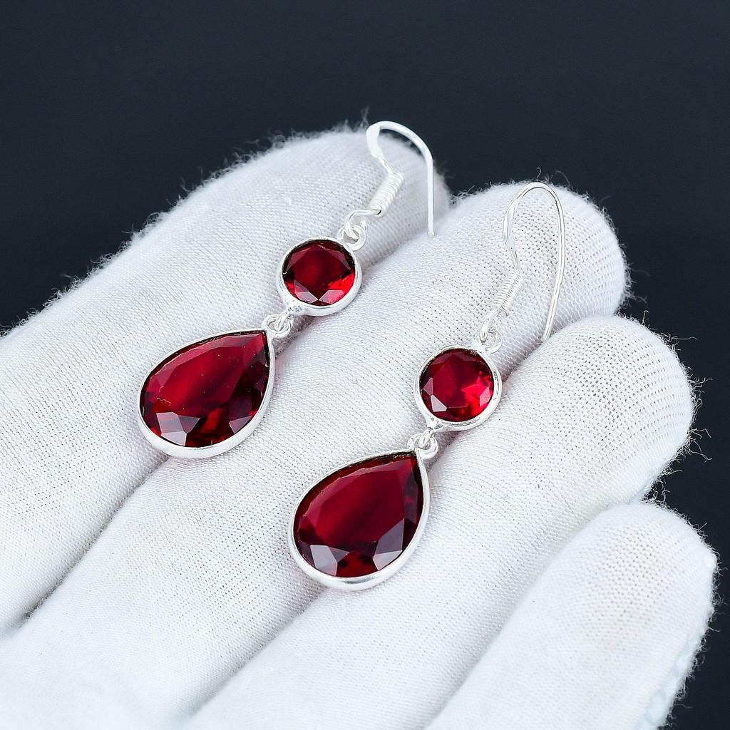 Красивые серьги с гранатом, серьги из стерлингового серебра 925 пробы, висячие серьги ручной работы в стиле бохо, серебряные украшения, подарок на День святого Валентина