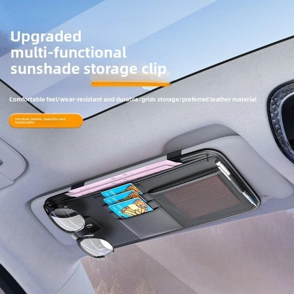 Large Capacity Car Sun Visor Organizer Solid Color Cards Holder Sunglasses Clip  Car Interior
