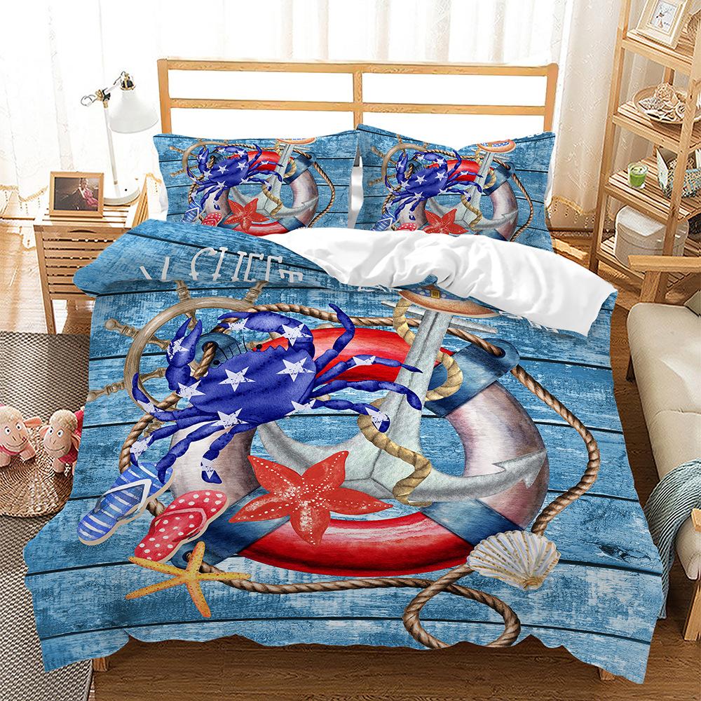 3D Корабль Якорь Комплект постельного белья Роскошный пододеяльник 2/3 шт. AU180 * 210 Полноразмерный мягкий на молнии быстросохнущее украшение для дома
