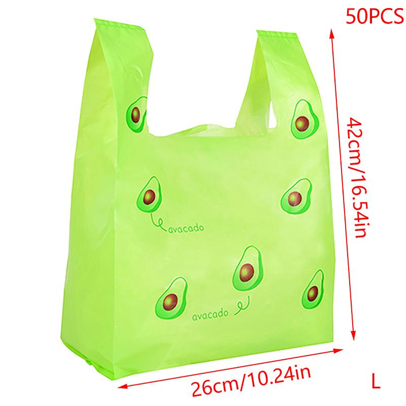 50 шт. Милые фруктовые пластиковые пакеты для выноса с ручкой, упаковка для еды, розничная торговля, супермаркет, продуктовый шоппинг, хранение дома