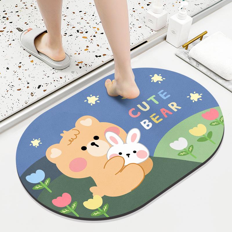 Diatom Mud Mat Toilet Cartoon Top Restroom Mat Non-slip Moisture-wicking Quick Drying Home Toilet Door Bathroom Pad