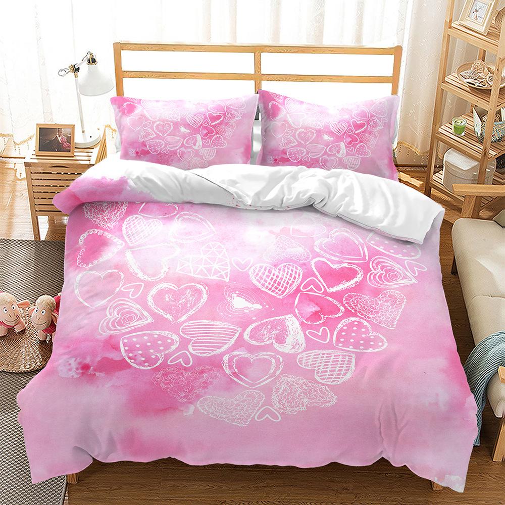 Love Heart Duvet Cover Set Marry Me Romantic Theme Polyester Comforter Cover With Pillowcase Queen Full Valentine'S Day Present
