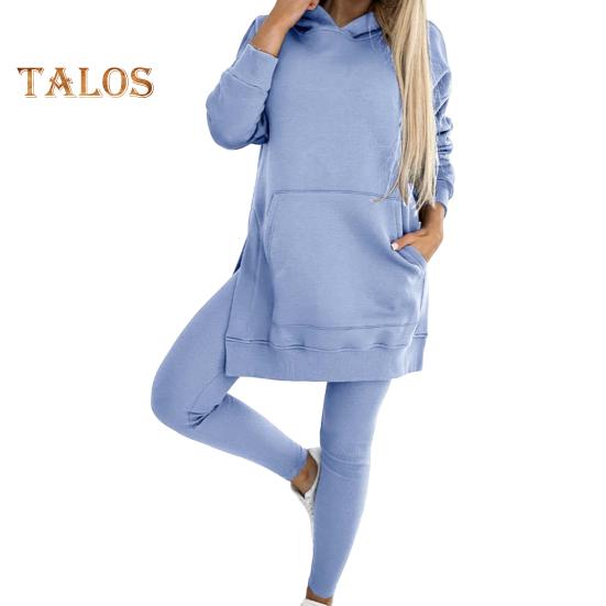 Комплект из 2 предметов: топ и брюки, длинный рукав, капюшон, разрез, толстовка с капюшоном, эластичная талия, облегающие брюки, спортивный костюм для фитнеса, повседневная домашняя одежда для школы