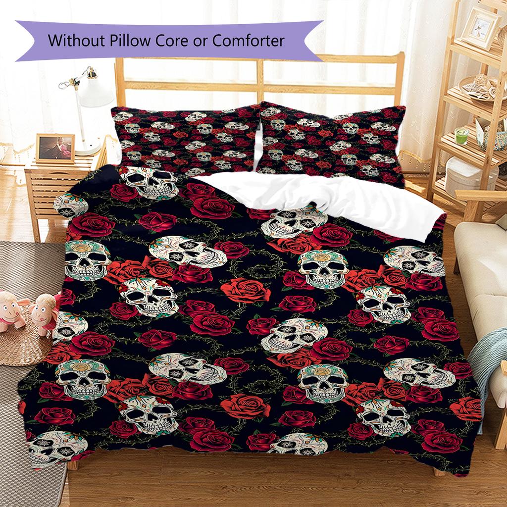 Vintage Skull Pattern Pattern Bedding Quilt Set Quilt Cover Pillowcase Home Decoration Gift (1 * duvet cover + 2 * pillowcase, without core)