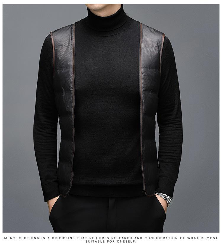 Мужское пальто средней длины премиум-класса из кашемира со съемной пуховой подкладкой и воротником-стойкой для осени/зимы.