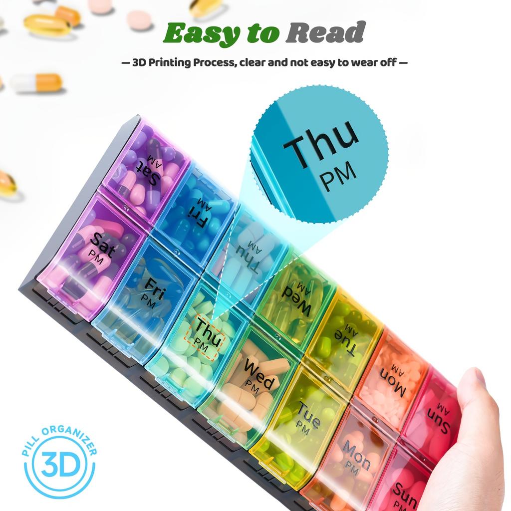 Большой органайзер для таблеток на 7 дней с отделениями для ежедневной двойной дозы, прочный полипропиленовый материал, дозатор витаминов и лекарств для еженедельного хранения