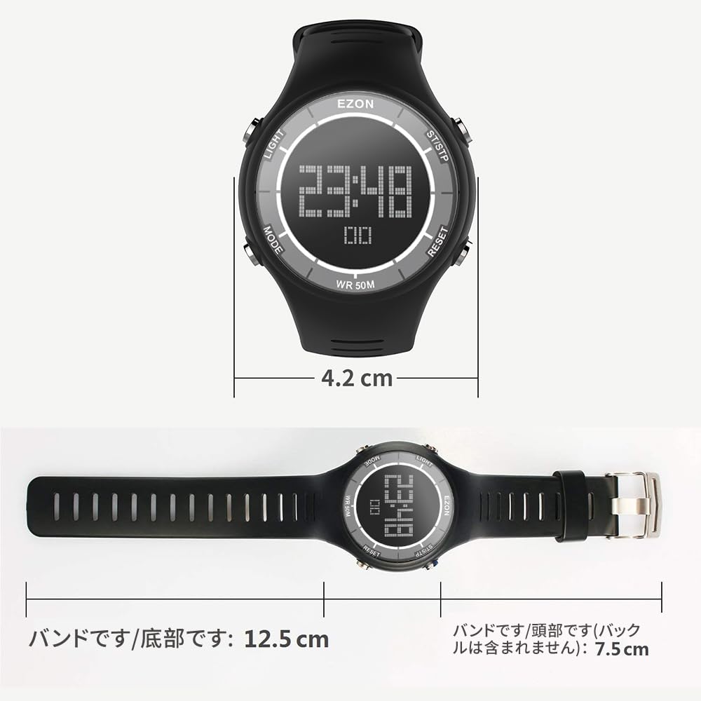 Цифровые часы EZON с будильником EL Большие 5 АТМ Водонепроницаемые Унисекс Цифровые часы L008C01 Секундомер, Обратный отсчет, Функции, Подсветка, Ультратонкий дисплей,