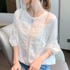 Сладкая шикарная шифоновая кружевная рубашка с цветочным принтом, повседневные белые блузки с рукавами-фонариками, женские корейские свободные женские топы, Blusas Mujer 15204