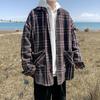 Модная винтажная клетчатая свободная шерстяная мужская одежда Корейский отложной воротник Осень Зима Длинный рукав Повседневная Карманы Смесовая