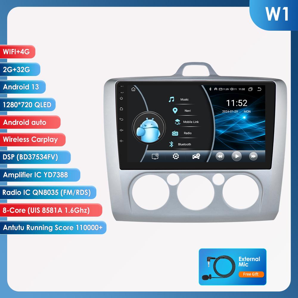 OSSURET Android13 Автомобильное радио для Ford Focus 2 3 Mk2 Mk3 2004-2011 Мультимедийный видеоплеер Навигация Интеллектуальный экран GPS 2Din Carplay 4G Авто Стерео