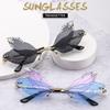 Модные безободковые очки неправильной формы, солнцезащитные очки с бриллиантами, солнцезащитные очки «Крыло стрекозы»