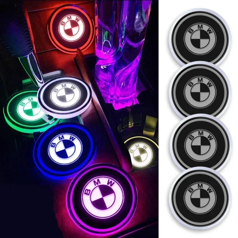 2pcs LED Car Luminous Coaster Cup Holder Anti-slip Mat For BMW 7 6 5 3 GT 1Series X5 X6 M E70 E71 E90 E93 F30 F10 E92 E60 E87