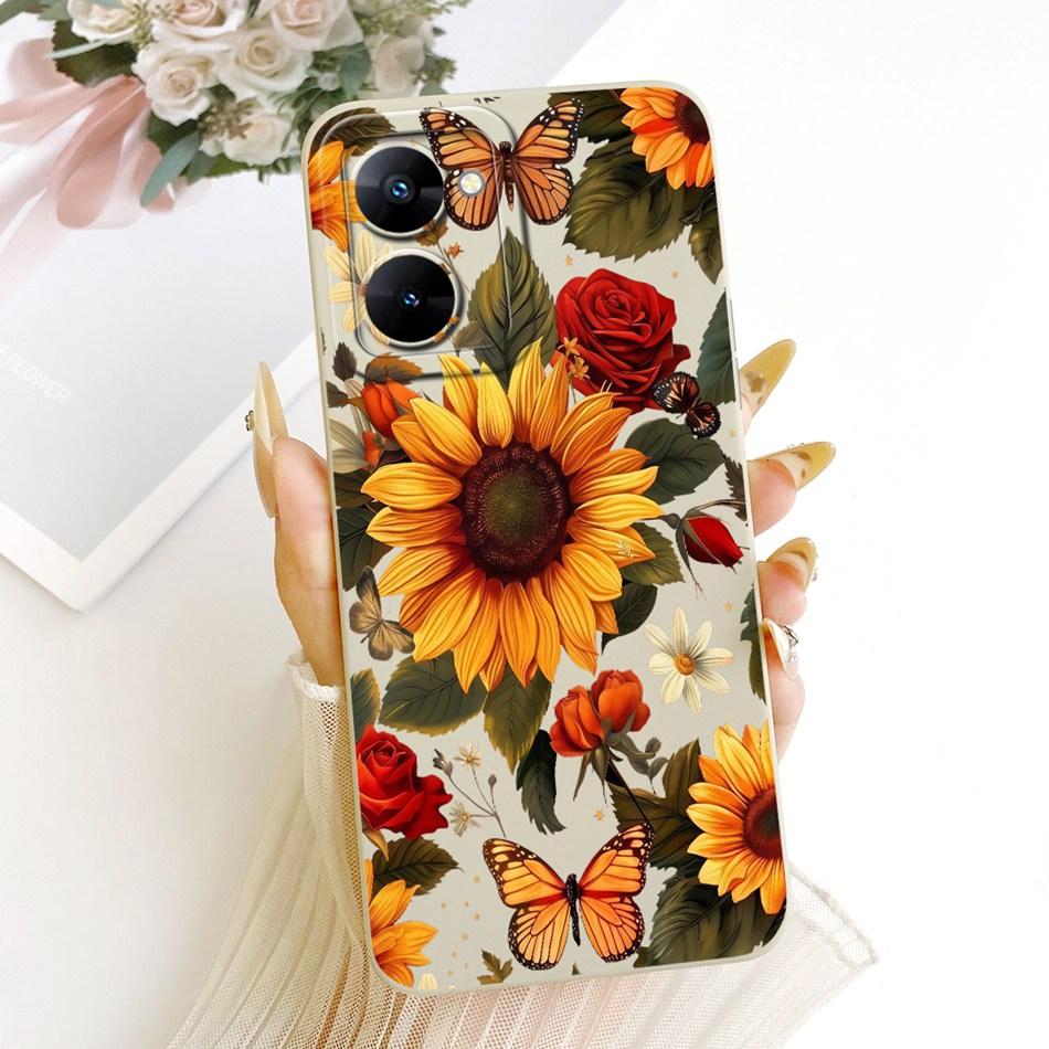 For Realme V30 V30t RMX3618 RMX3619 Cute Cat Flower Cartoon Phone Case For RealmeV30 V30T 5G Soft Silicone Cover Bumpers